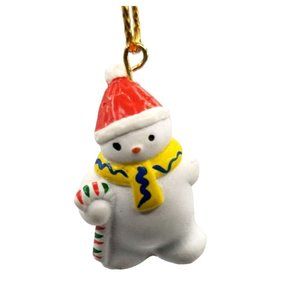 Vintage Christmas Ornament Mini Miniature Snowman Candy Cane Blue Yellow Scarf